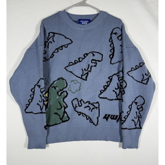 Aelfric Eden Sweaters - AELFRIC EDEN Dinosaur Sweater AOP Women's Medium Blue Tight Knit Oversized